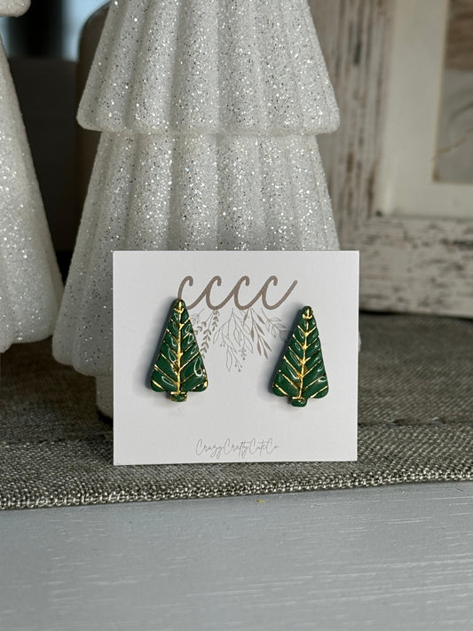 Christmas- Tree Studs- Gold Embellished