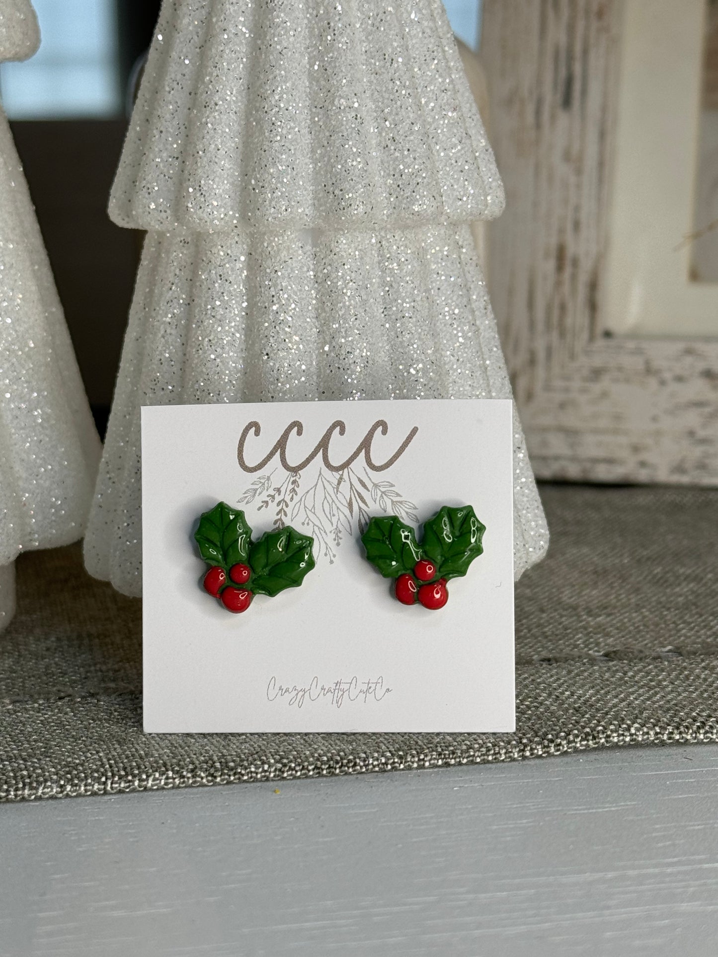 Christmas- Holly Studs-No gold