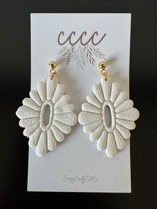 White Floral Dangle-Gold Post